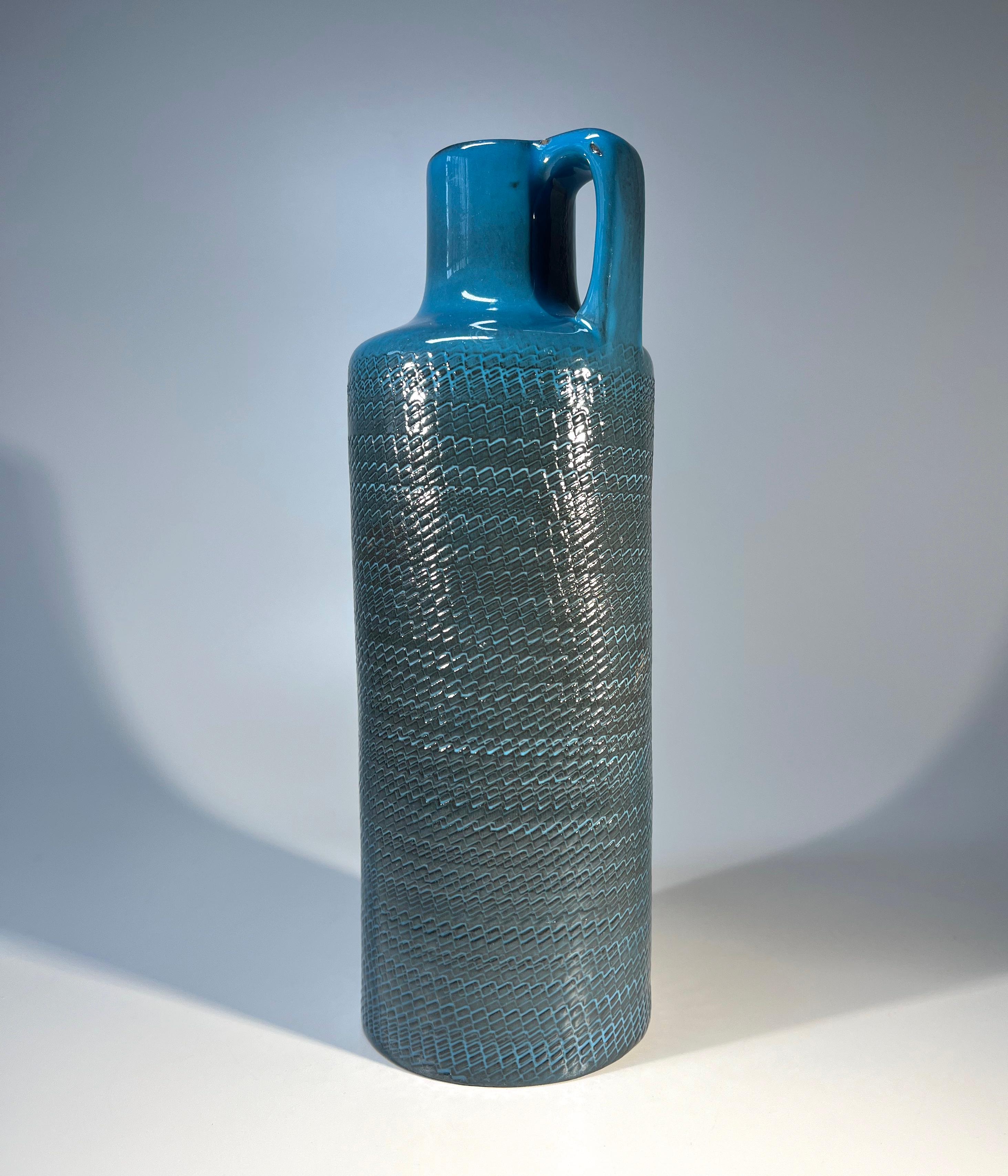 Glazed Tactile, Turquoise Bris Series Earthenware Vase , Ingrid Atterberg, Upsala-Ekeby For Sale