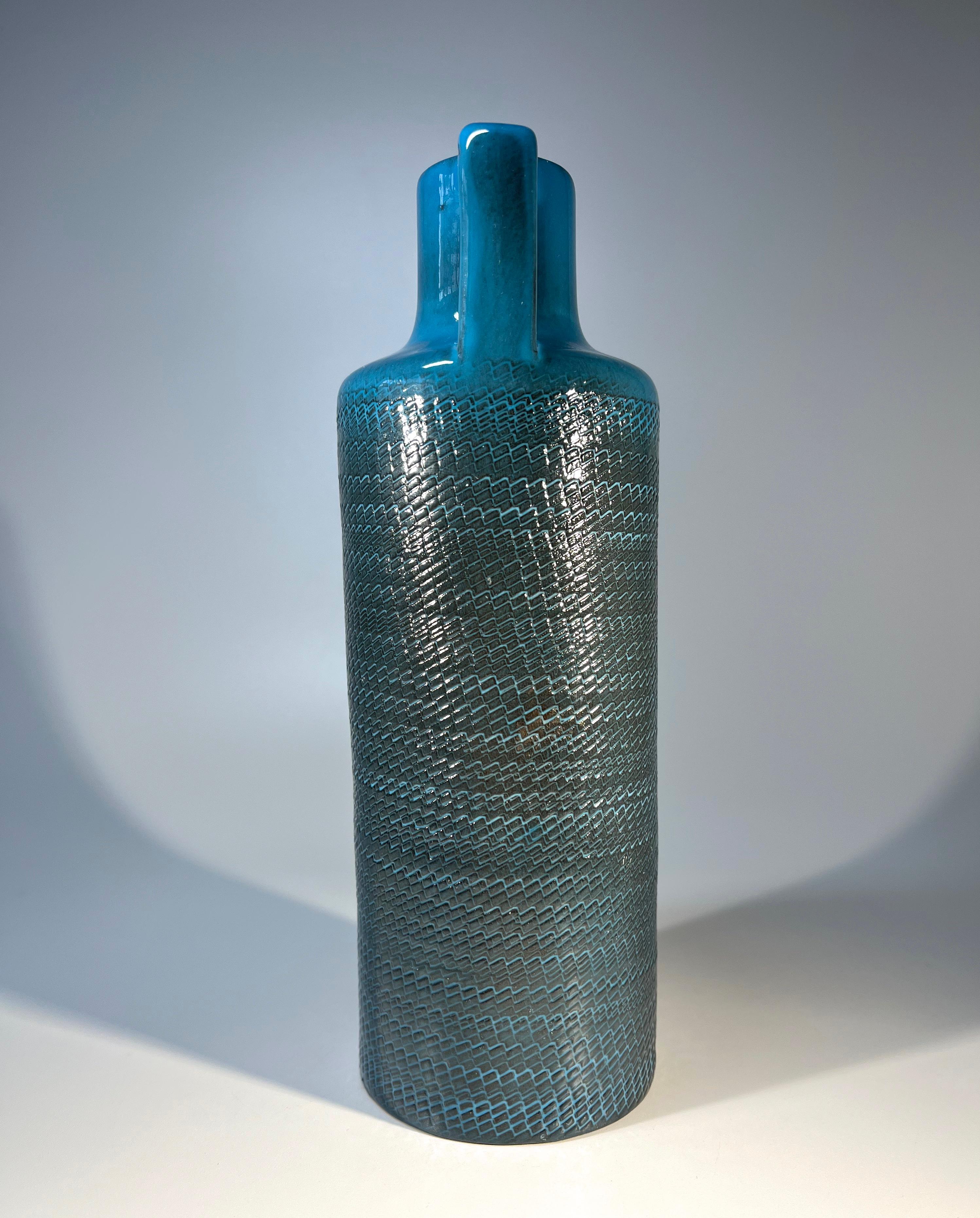 20th Century Tactile, Turquoise Bris Series Earthenware Vase , Ingrid Atterberg, Upsala-Ekeby For Sale