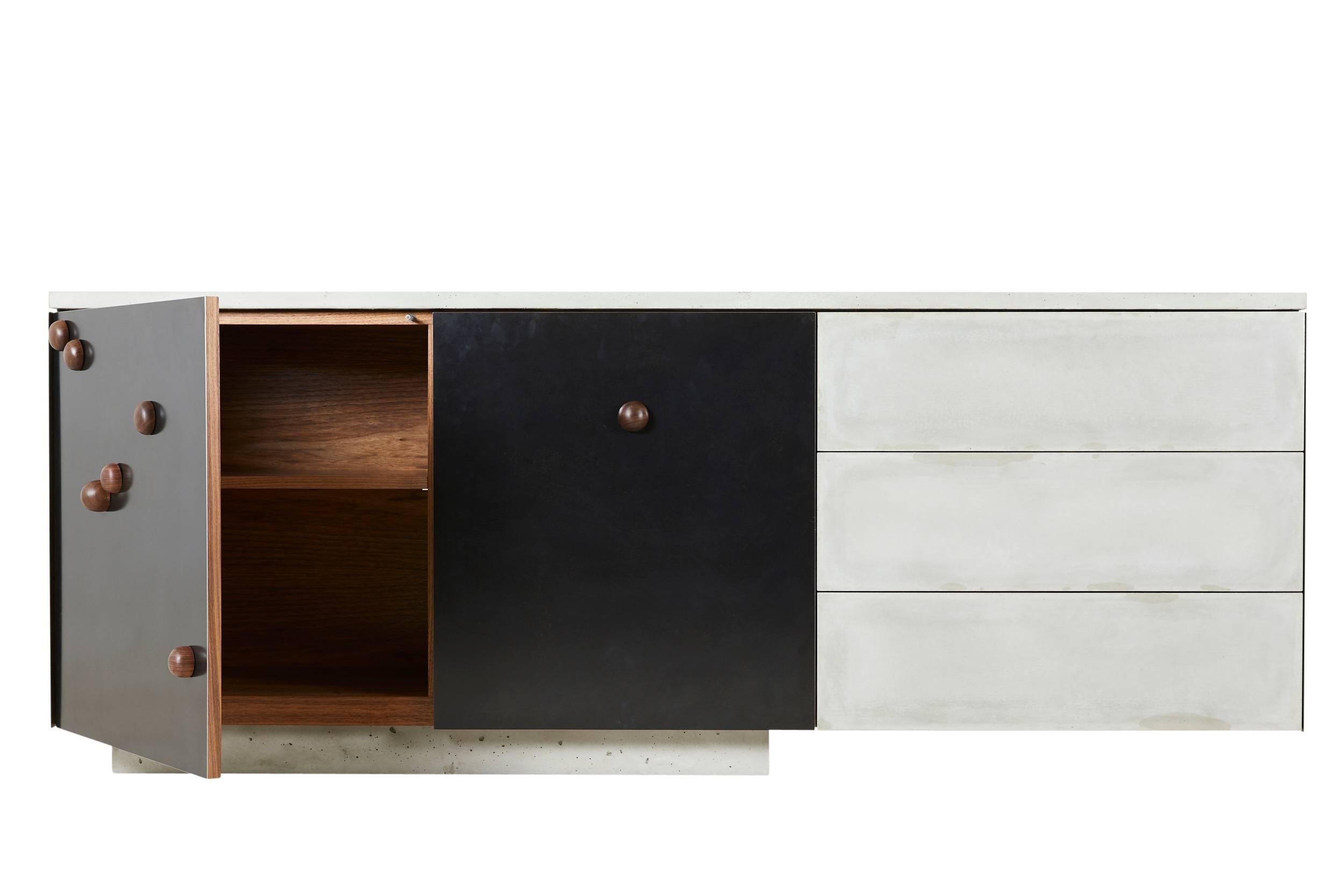 Minimalist Walnut, Blackened Steel, Cast Concrete 