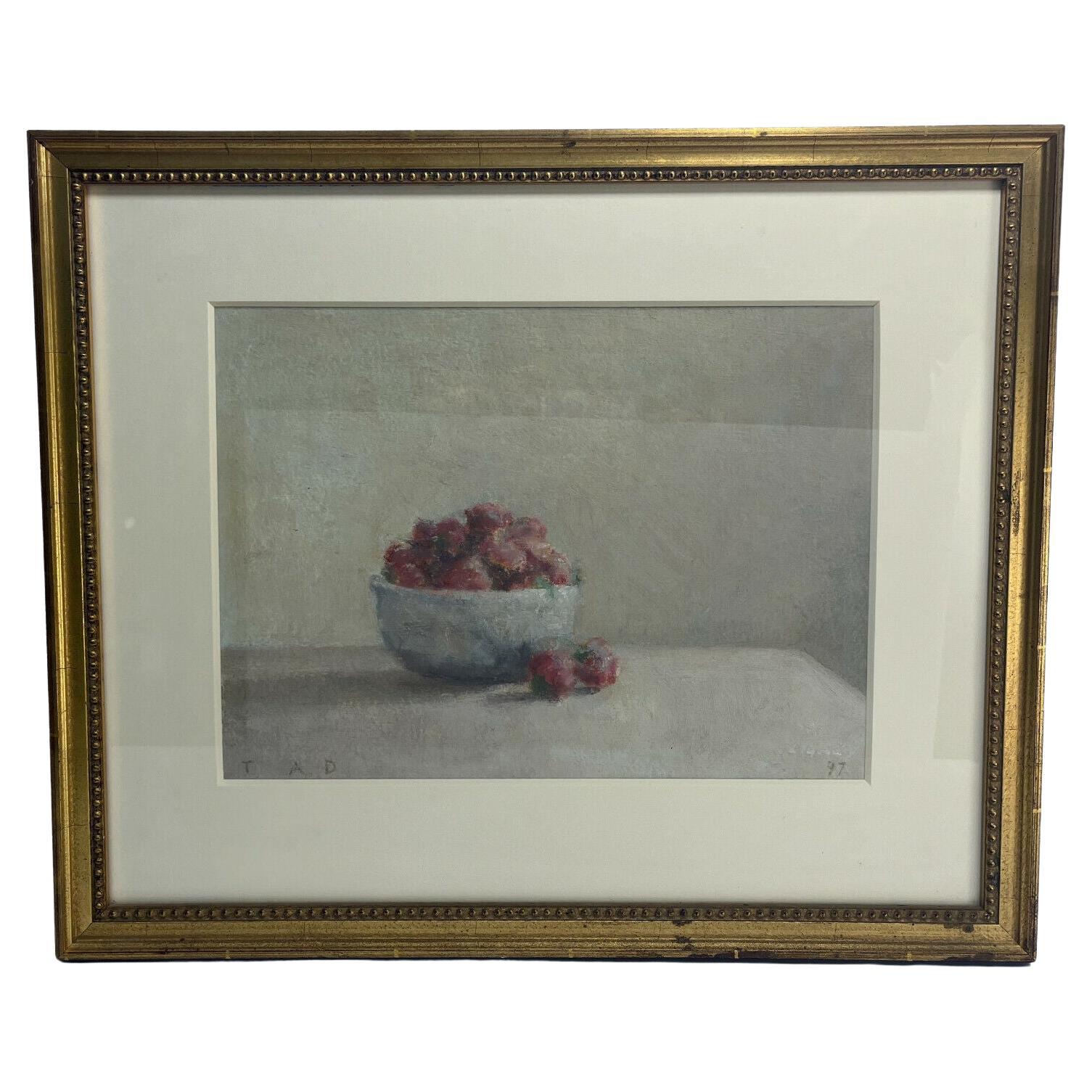 Tad Spurgeon, peinture à l'huile de nature morte framboises, signée, 1997 en vente