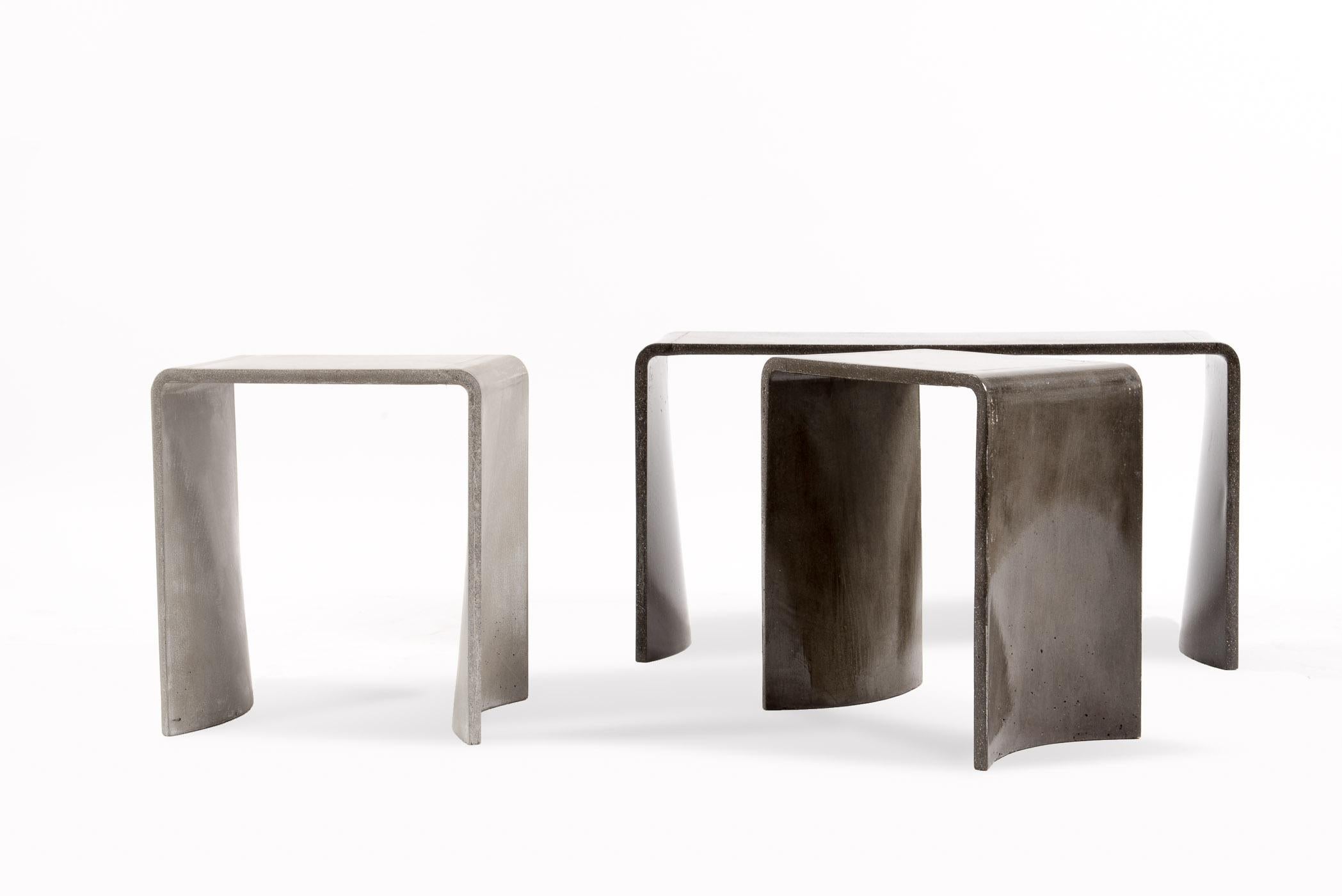 Cast 21st Century Concrete Contemporary Stool & Side Table, Light Grey Cement Color For Sale