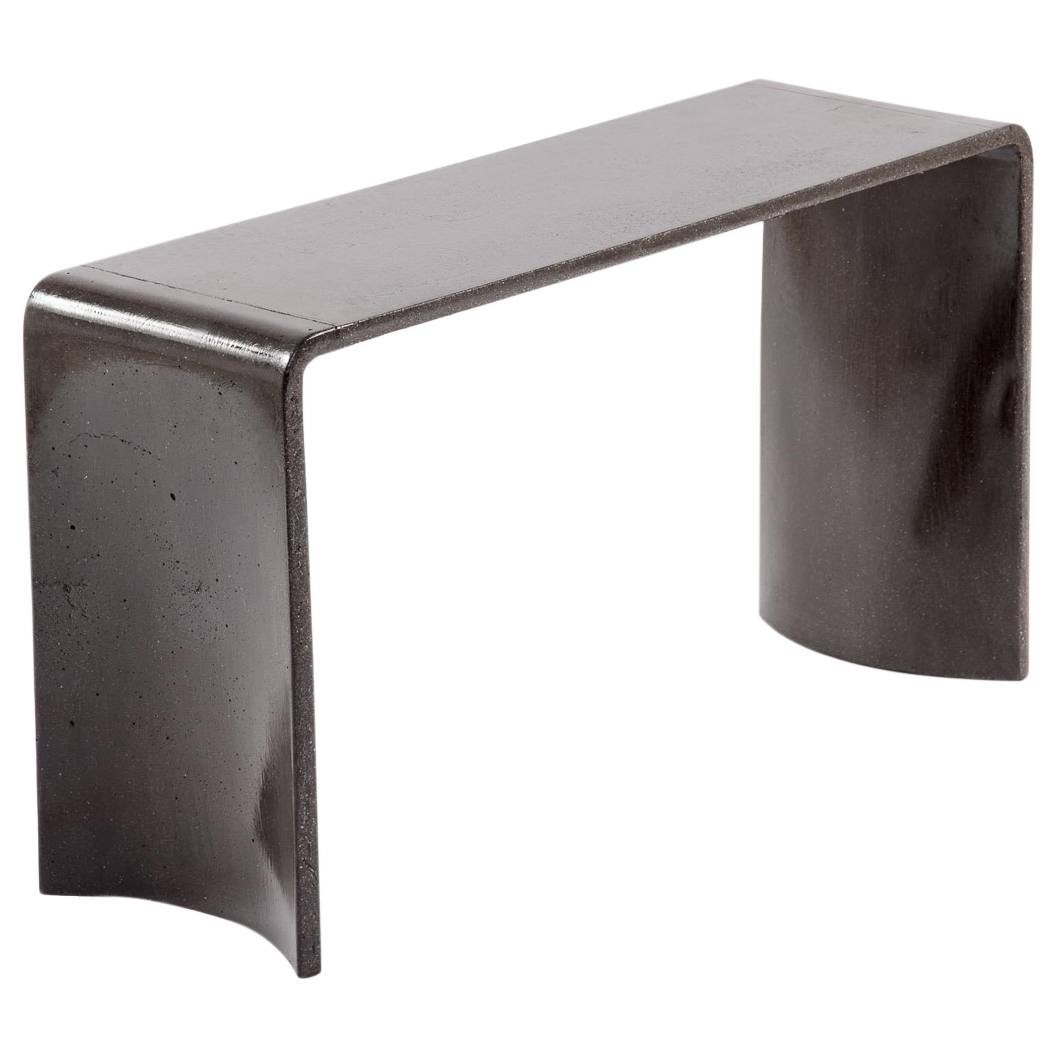 21st Century Concrete Contemporary Side Table, Dark Grey Glossy Cement