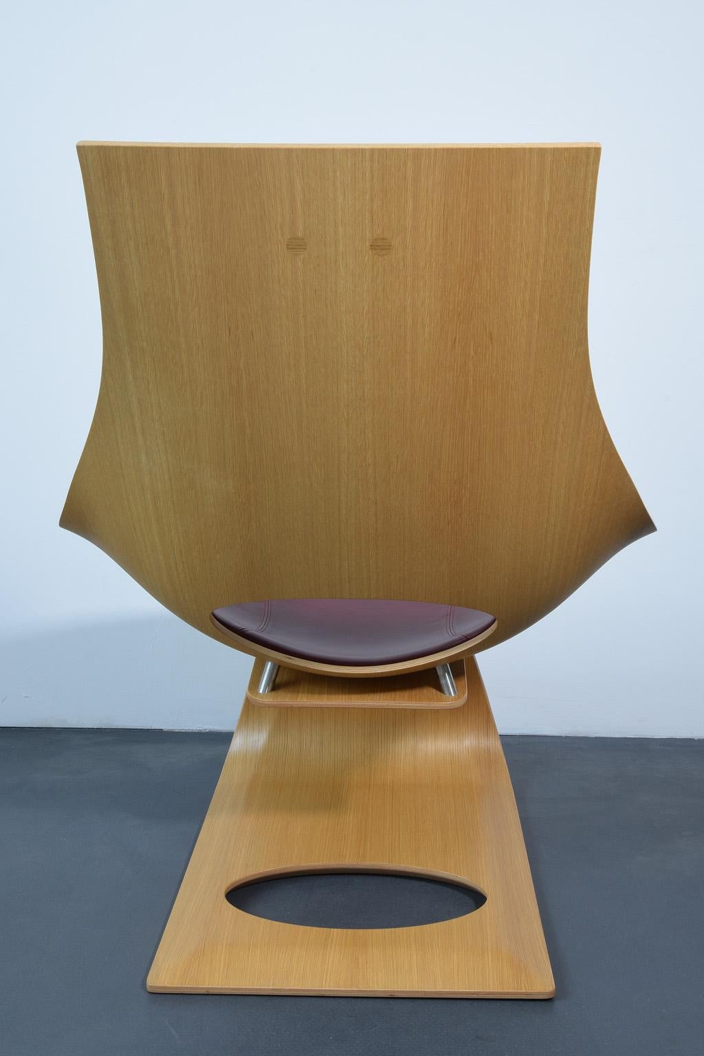 Danish Tadao Ando Dream Chair TA 001 Oak Front Upholstered Bordeaux, Carl Hansen & Søn For Sale