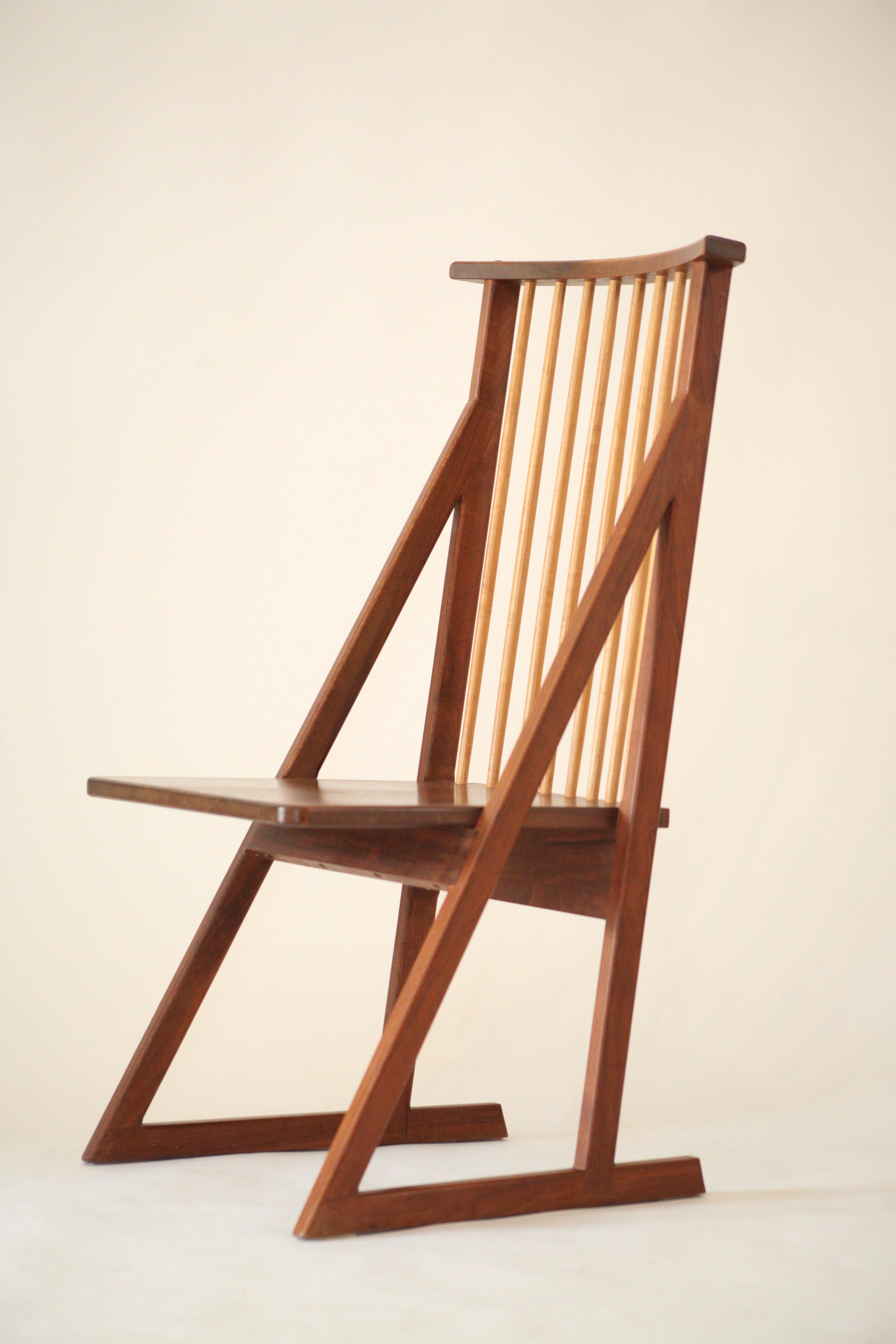 Tadao Arimoto Walnut Spindle Back Chair, 1980s In Good Condition For Sale In Pittsburgh, PA