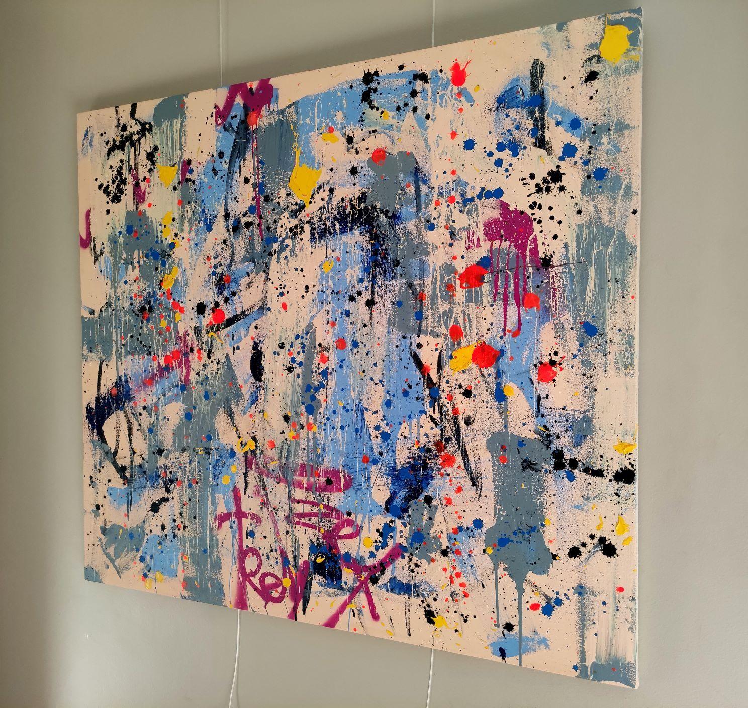 Large texture artwork on unprimed 12 OZ. heavyweight 100% cotton canvas. Urban abstract, vivid colours. Used media- acrylic, spray paints, coarse medium, acrylic-based ink. :: Painting :: Abstract :: This piece comes with an official certificate of