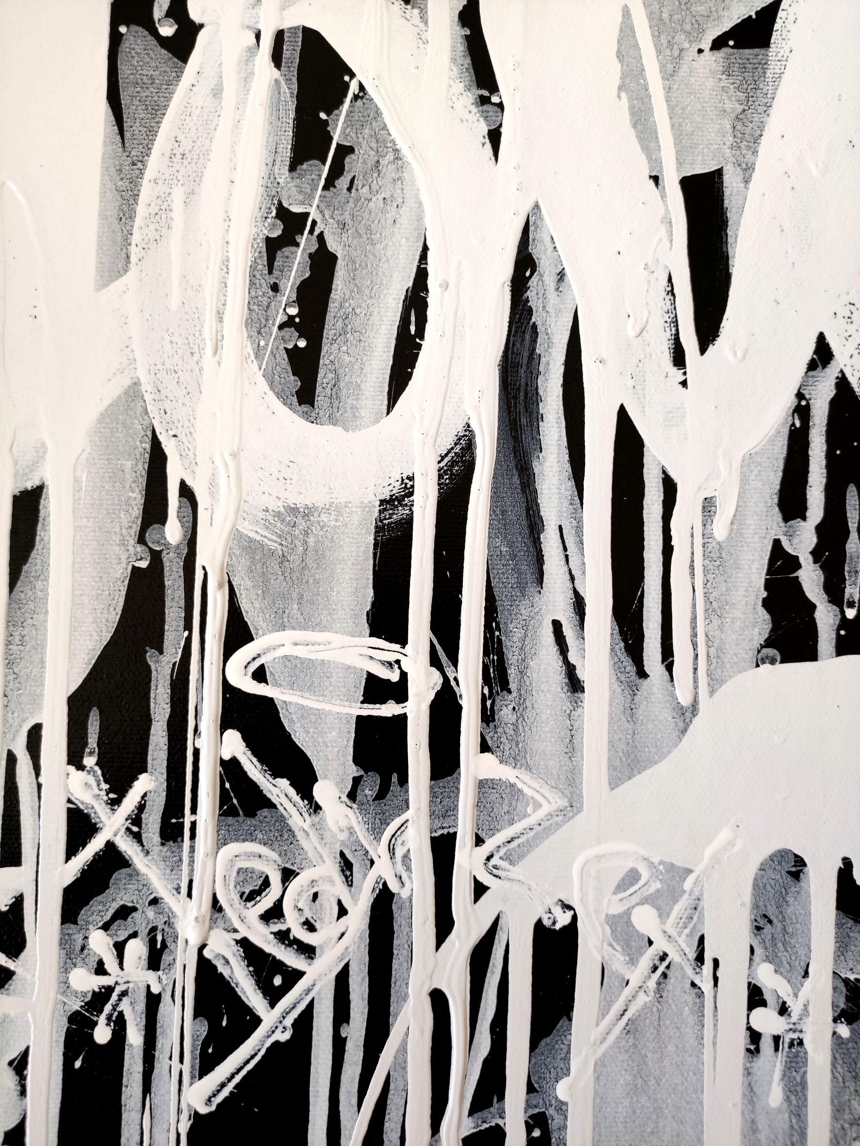Composizione _ Droving Love in White, Pittura, Acrilico su Tela - Painting Street Art di Tadas Zaicikas