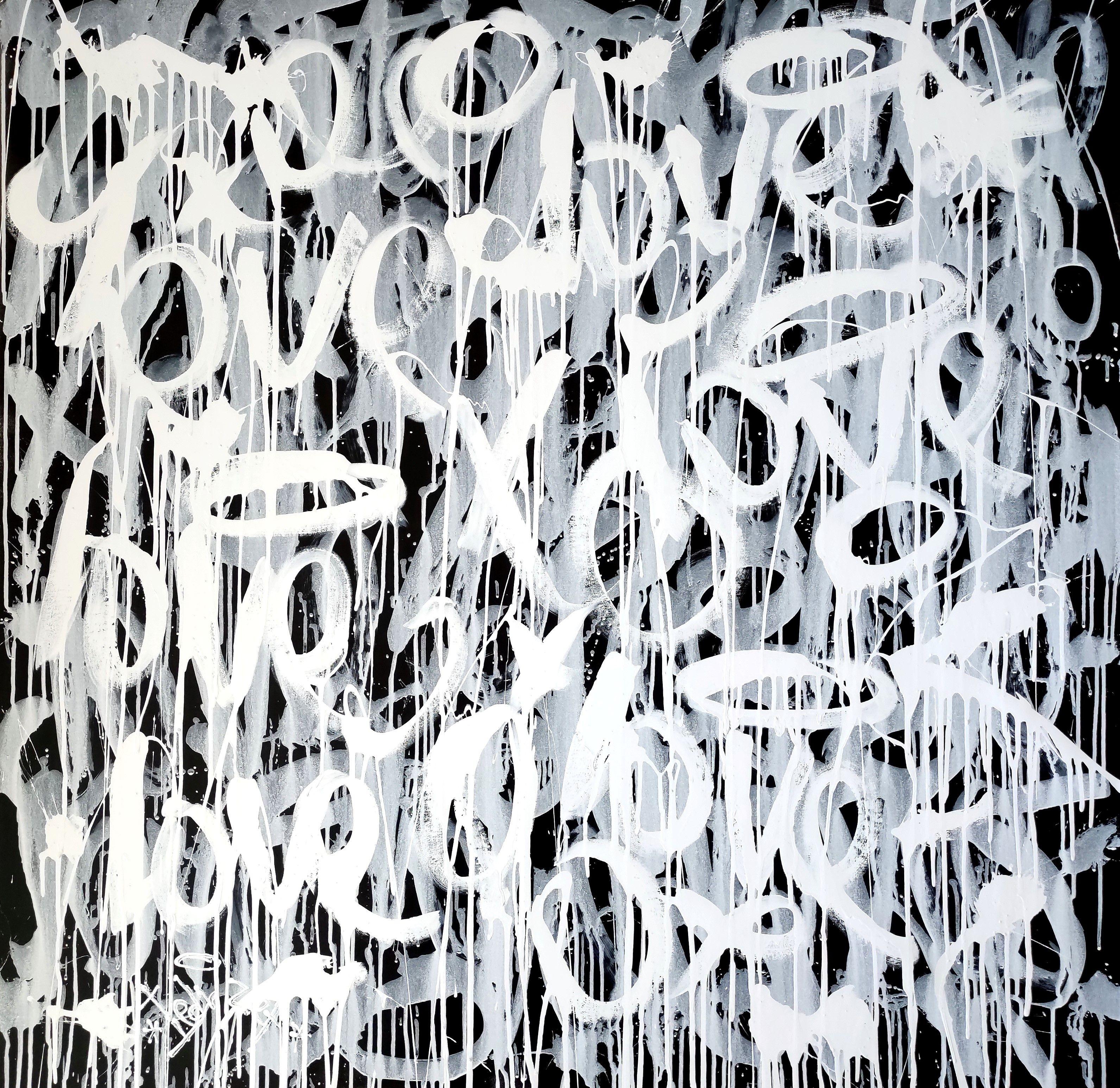 Composizione _ Droving Love in White, Pittura, Acrilico su Tela - Painting di Tadas Zaicikas