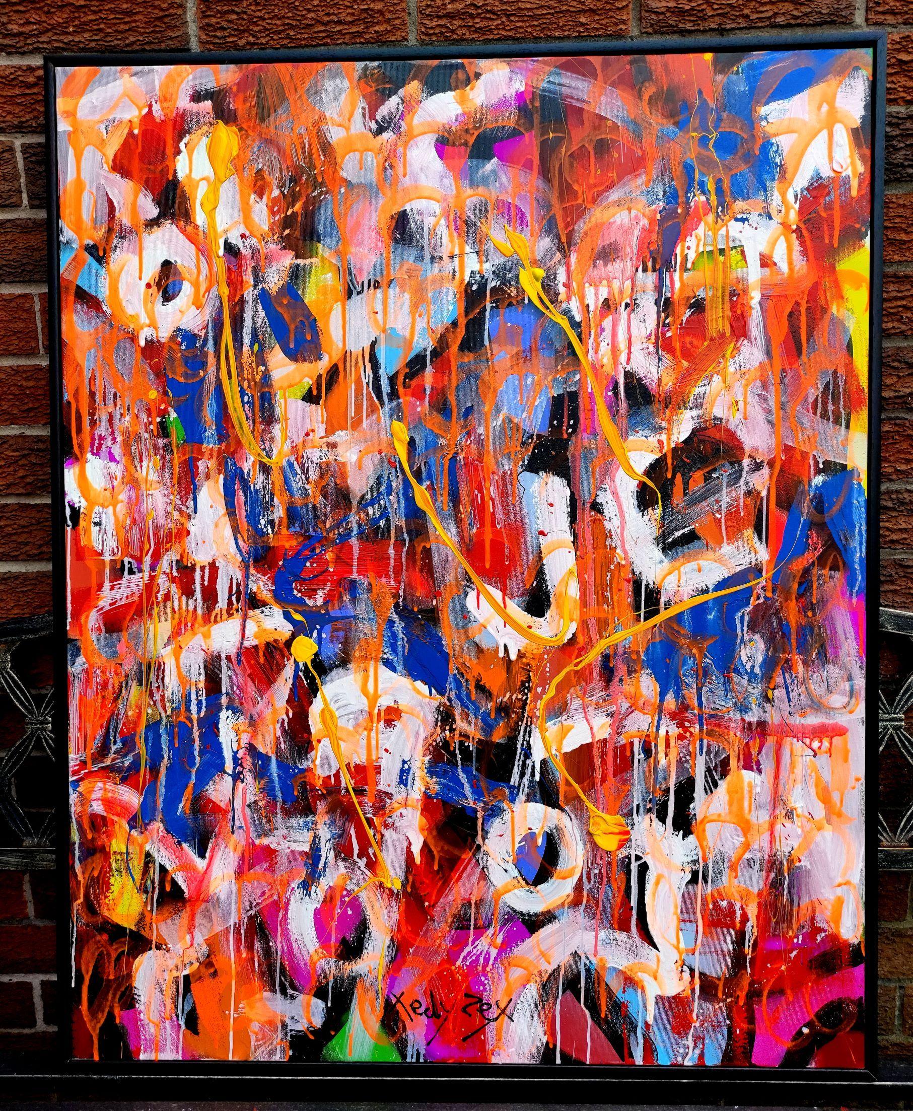 Arte callejero urbano.  Enmarcado, listo para colgar.   soporte: acrílico, pinturas en spray, tinta, esmalte sobre lienzo :: Pintura :: Street Art :: Esta obra viene con un certificado oficial de autenticidad firmado por el artista :: Lista para