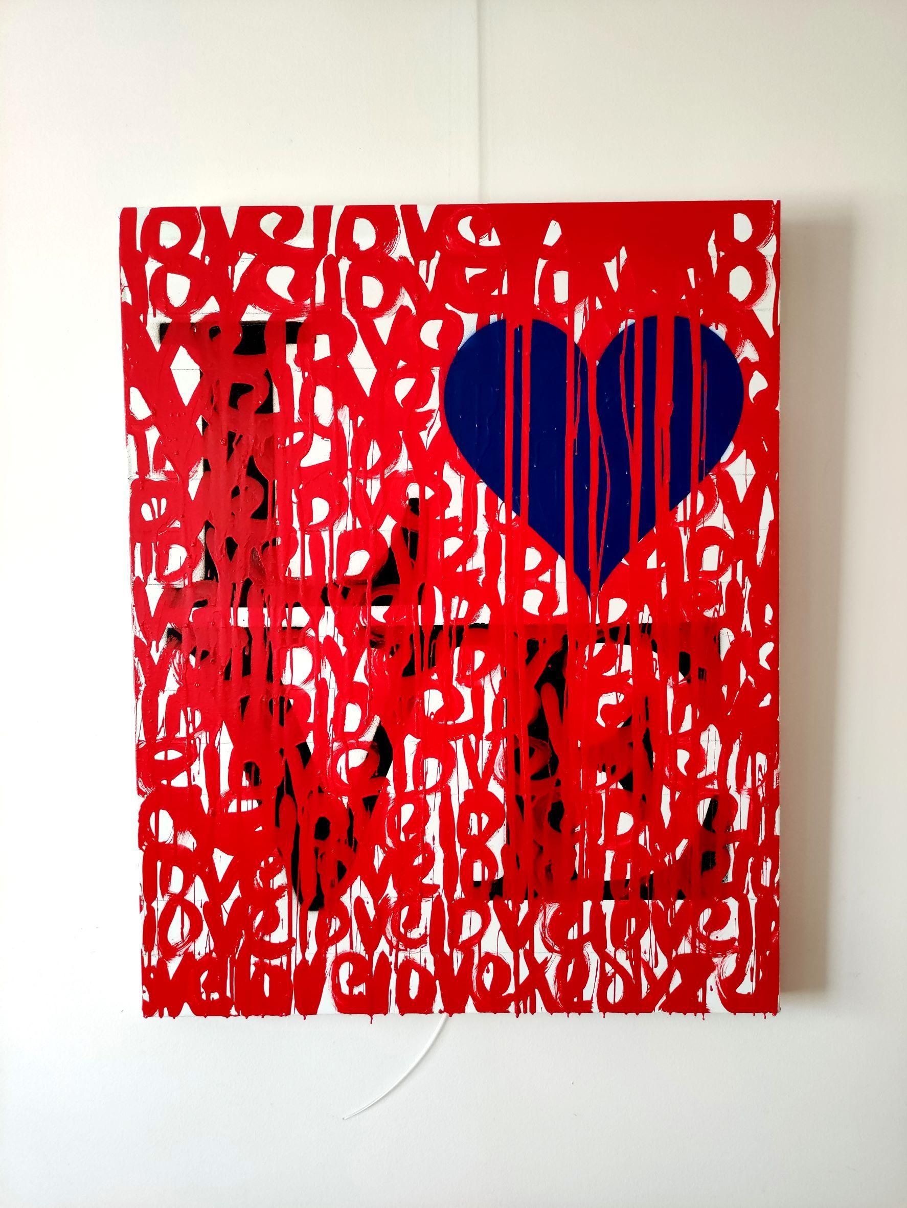Disegno dell'amore in rosso, Pittura, Acrilico su tela - Painting Street Art di Tadas Zaicikas