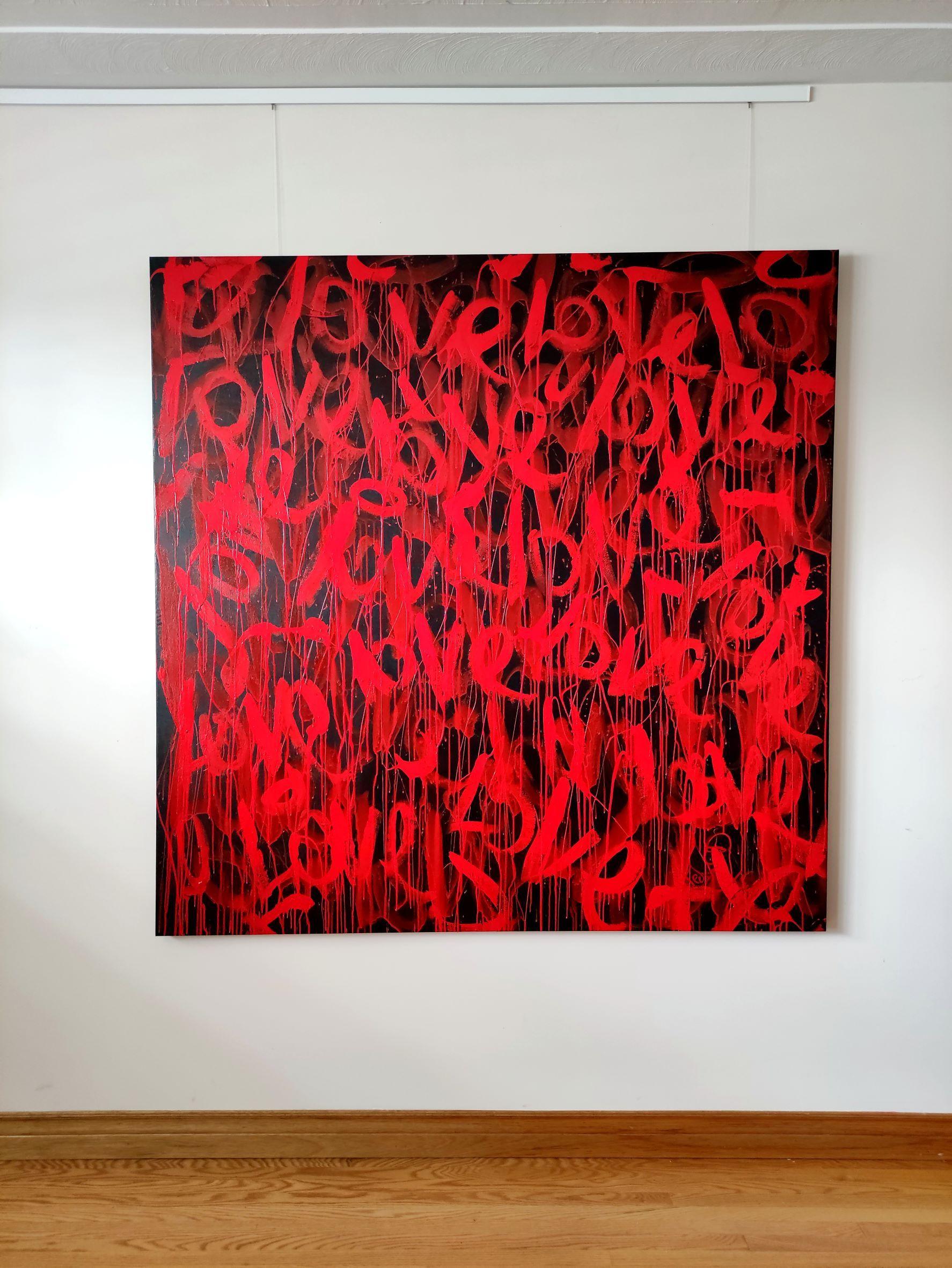 Disegno dell'amore in rosso, Pittura, Acrilico su tela - Painting Street Art di Tadas Zaicikas