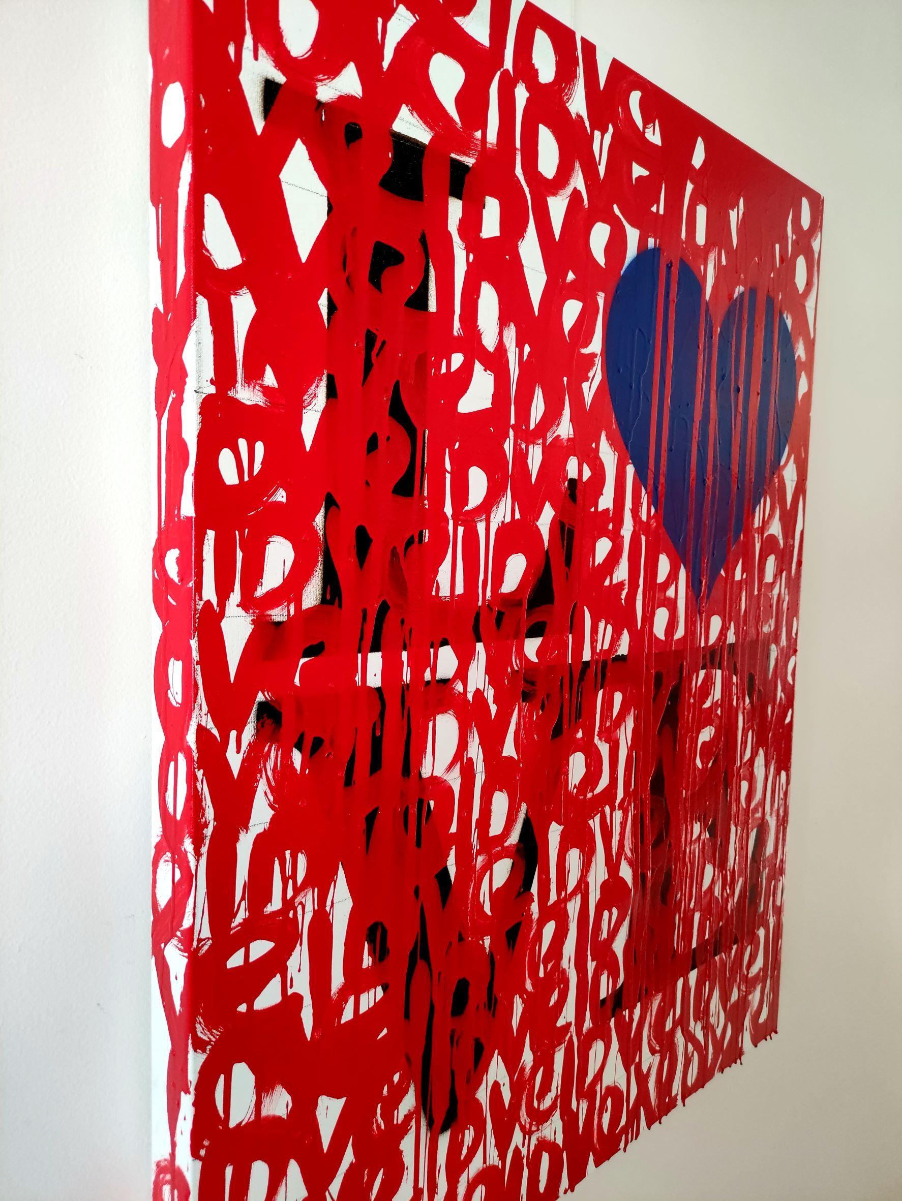 LOVE- è stato ispirato dal disegno LOVE di Robert Indiana.  Arte di strada urbana astratta.   Vernici spray a base acrilica, smalto e carboncino su tela. :: Pittura :: Street Art :: Questo pezzo viene fornito con un certificato ufficiale di