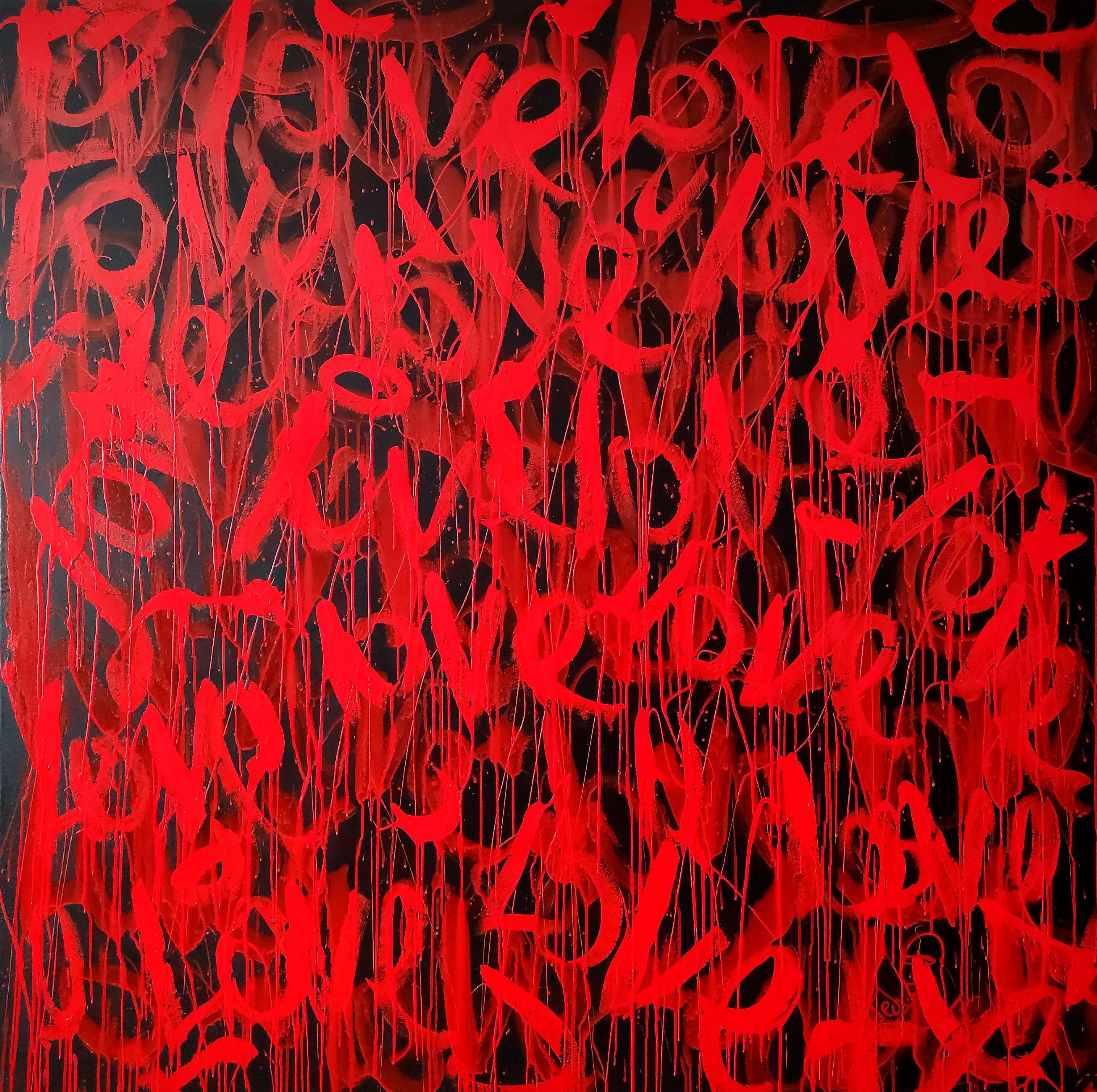 Disegno dell'amore in rosso, Pittura, Acrilico su tela - Painting di Tadas Zaicikas