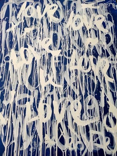 Disegno dell'amore sul blu, Pittura, Acrilico su tela