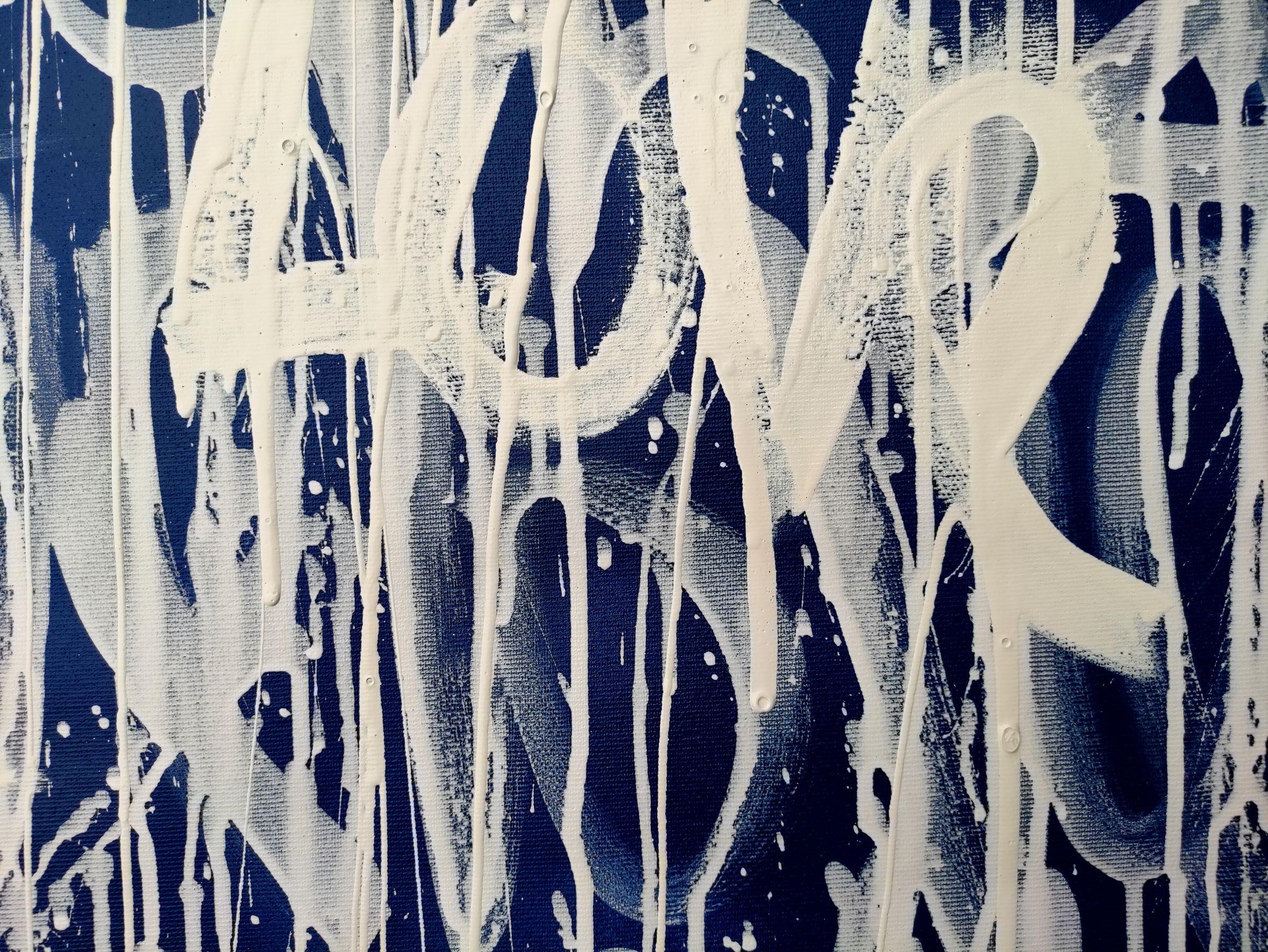 Disegno dell'amore sul blu, Pittura, Acrilico su tela in vendita 1