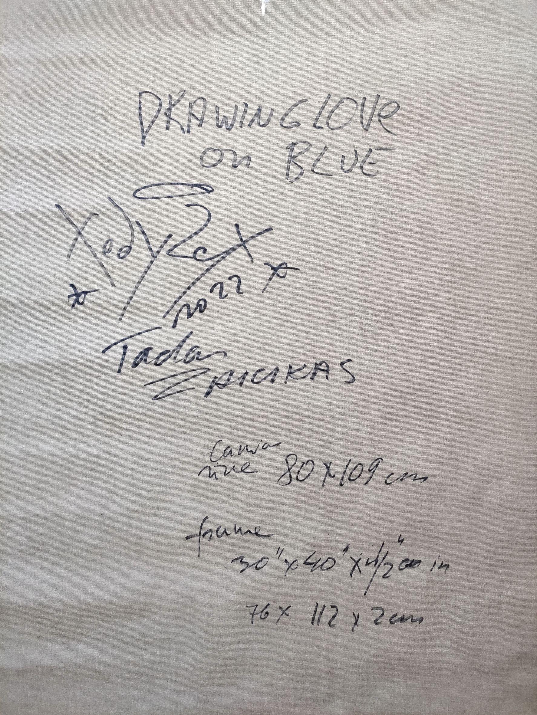 Disegno dell'amore sul blu, Pittura, Acrilico su tela in vendita 2