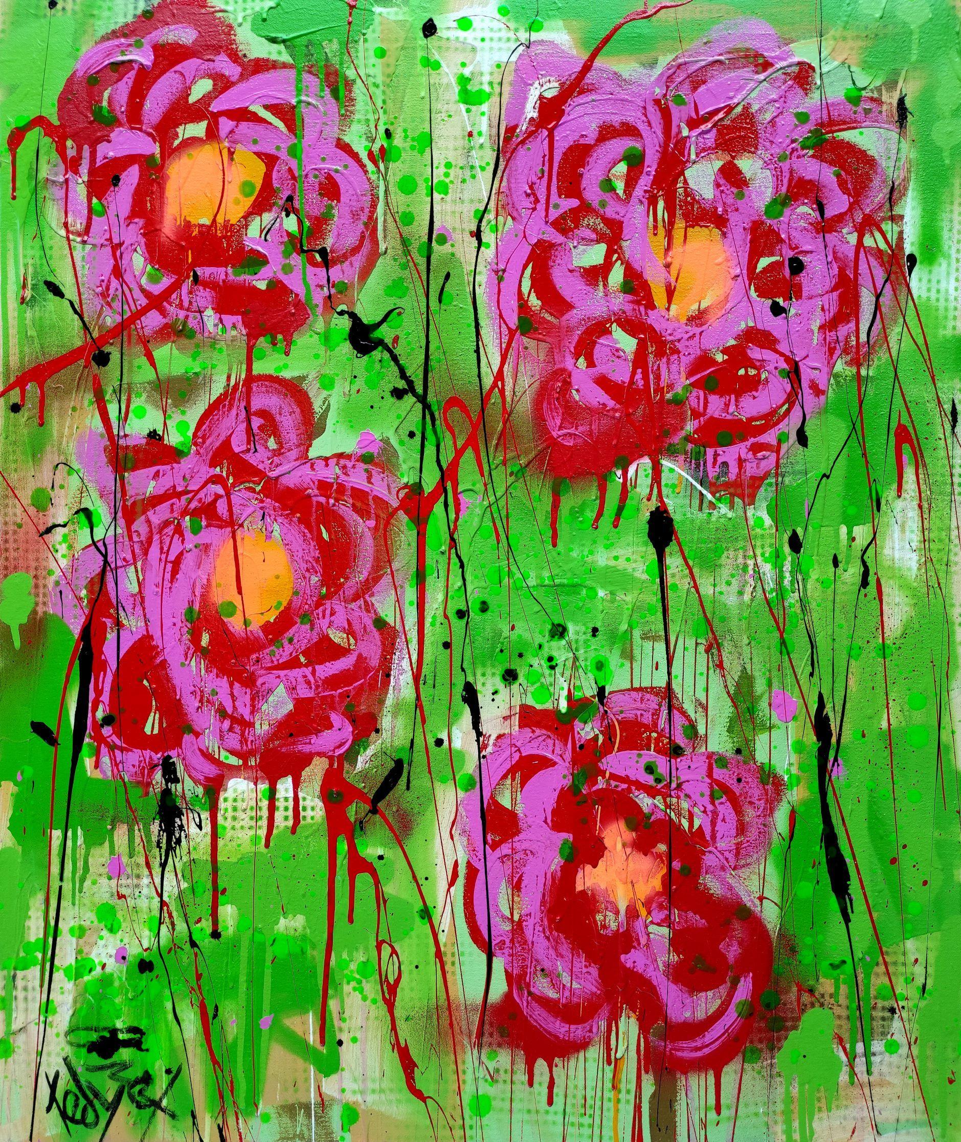 Tadas Zaicikas Abstract Painting - Flowers I, Painting, Acrylic on Canvas