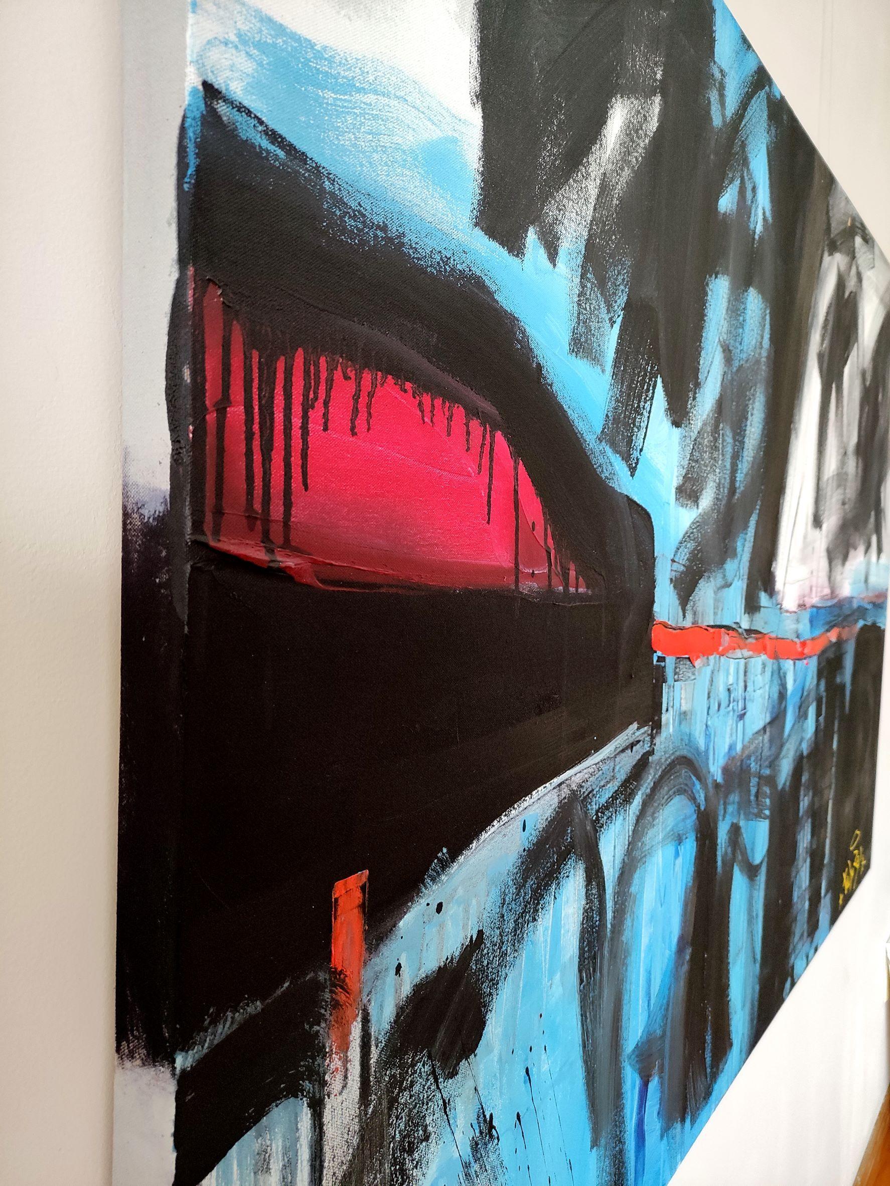 Oil painting on unprimed gallery canvas.   Urban abstract  :: Painting :: Abstract :: This piece comes with an official certificate of authenticity signed by the artist :: Ready to Hang: Yes :: Signed: Yes :: Signature Location: Front and bottom ::