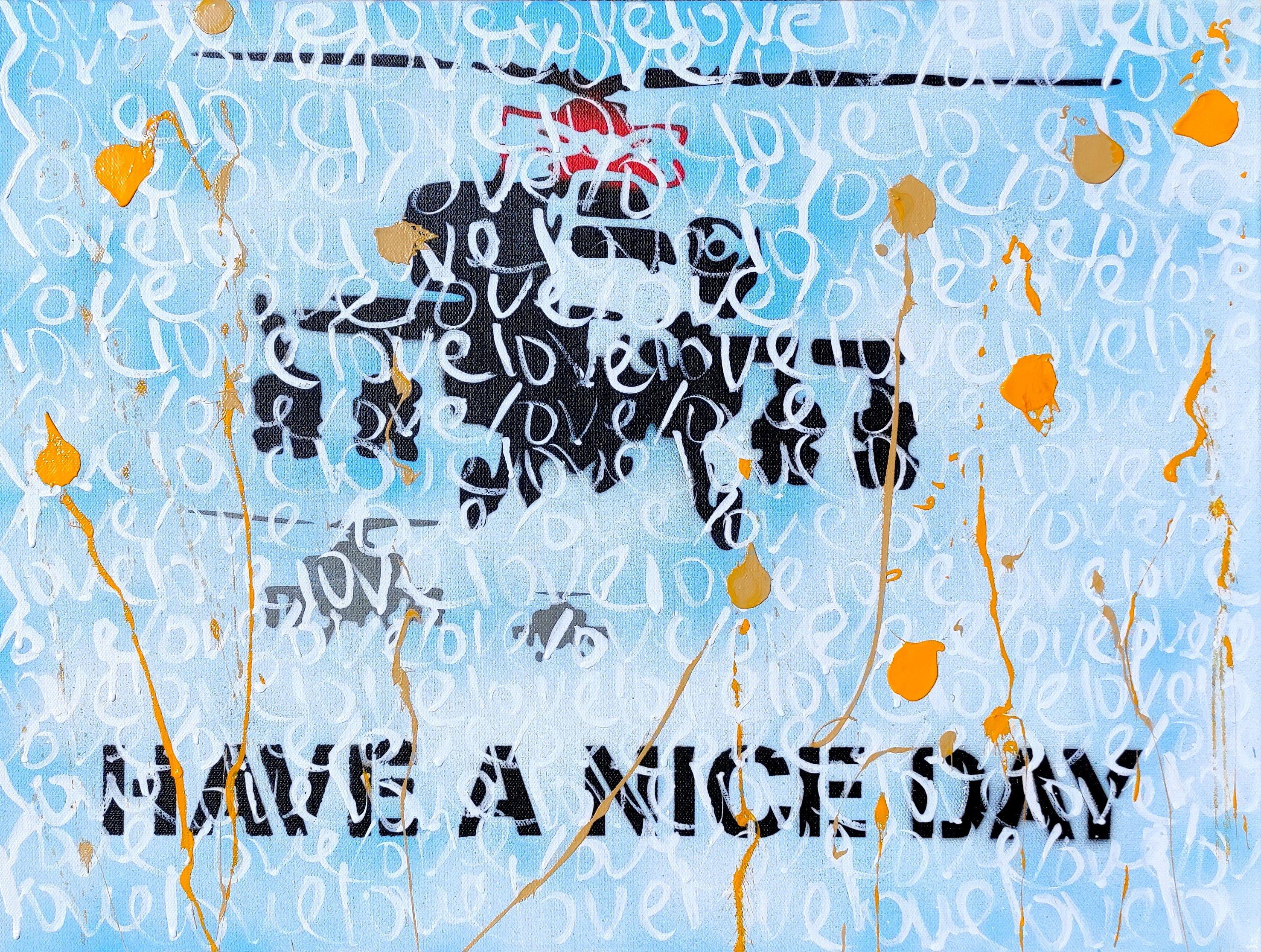 Preghiera Uno _ Banksy I, Pittura, Acrilico su tela - Painting di Tadas Zaicikas