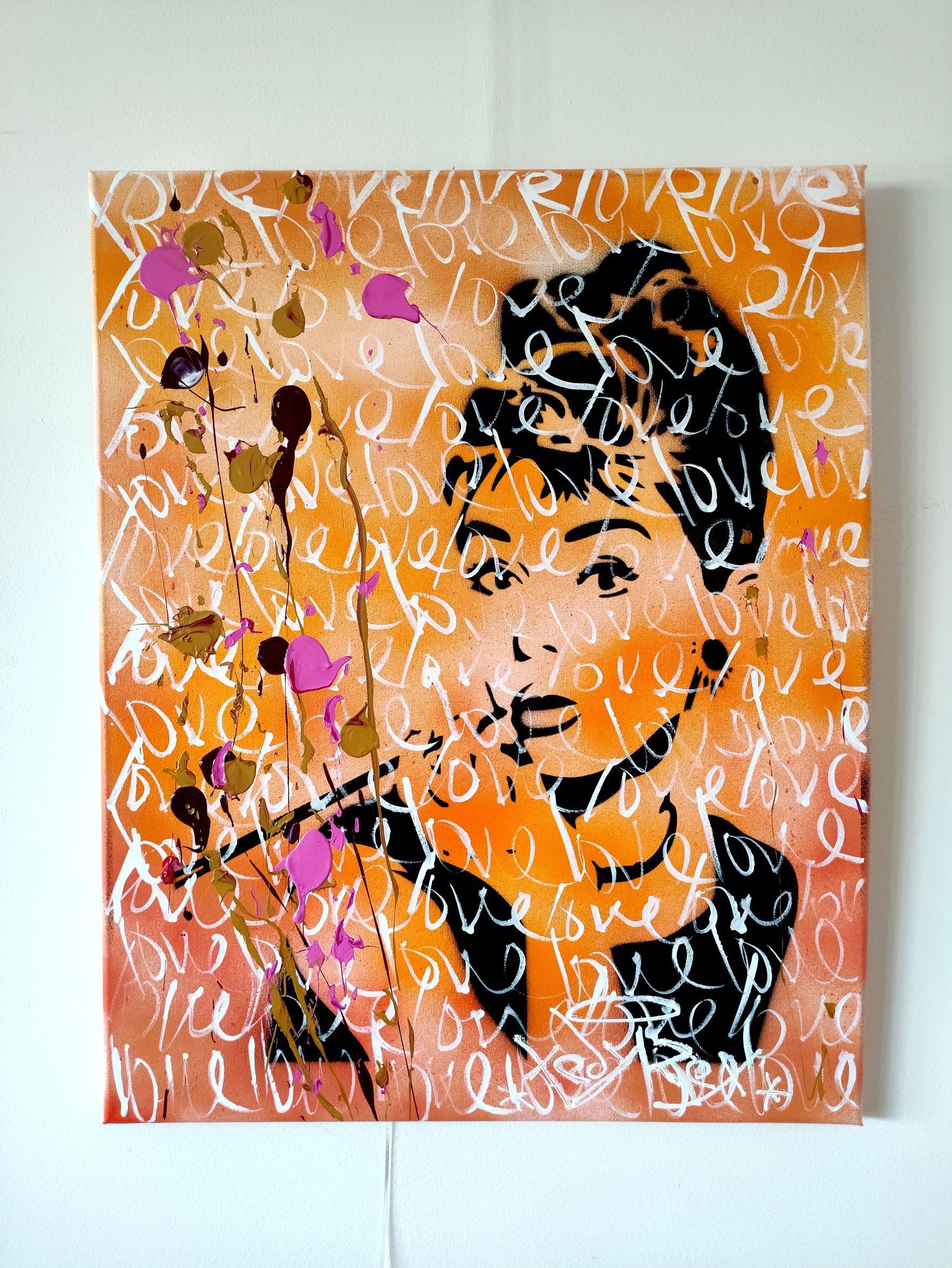 Preghiera Uno_ pagina Audrey Hepburn, Pittura, Acrilico su tela - Painting Pop Art di Tadas Zaicikas