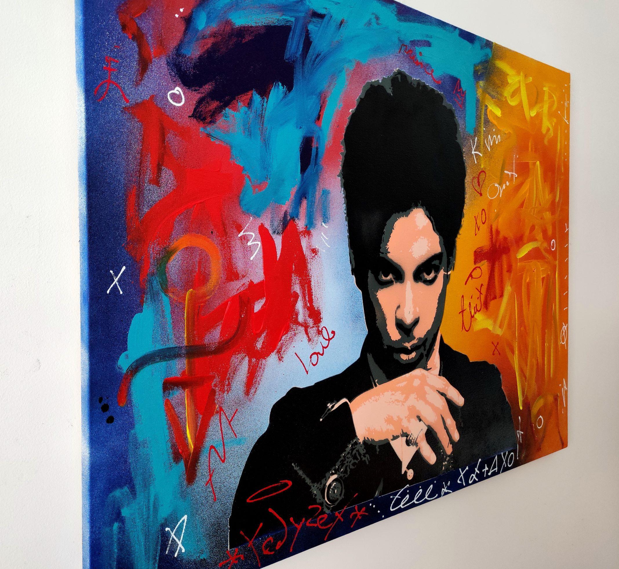 Street art/ Abstract expression work from the series -Vibes.  Vivid colours. Stencil work on unprimed cotton canvas. :: Painting :: Street Art :: This piece comes with an official certificate of authenticity signed by the artist :: Ready to Hang: