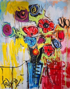 VORTEX OF EMOTION 60"X 48" - Un colorido y vibrante ramo de flores silvestres