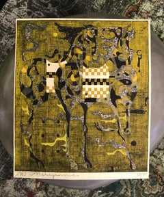 Tadashi Nakayama Signed Limited Edition Japanese Woodblock Print Two Horses 1963