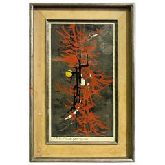 Tadashi Nakayama Rare Early Japanese Woodblock Print "Buffoonery", 1958
