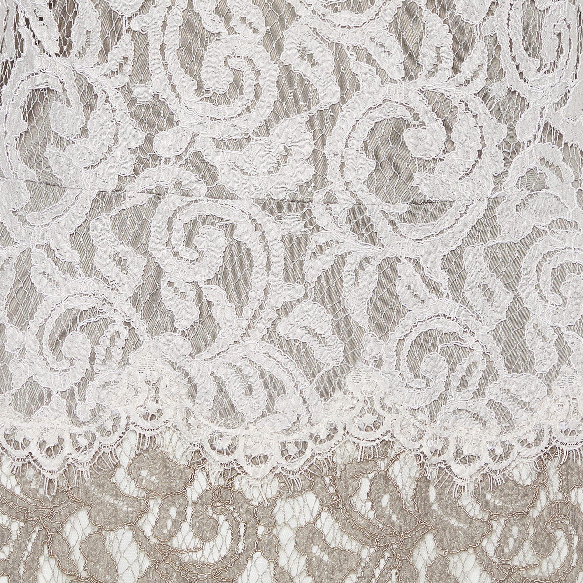 Tadashi Shoji Beige Spitze Meerjungfrau Schnitt Kleid M im Zustand „Gut“ im Angebot in Dubai, Al Qouz 2