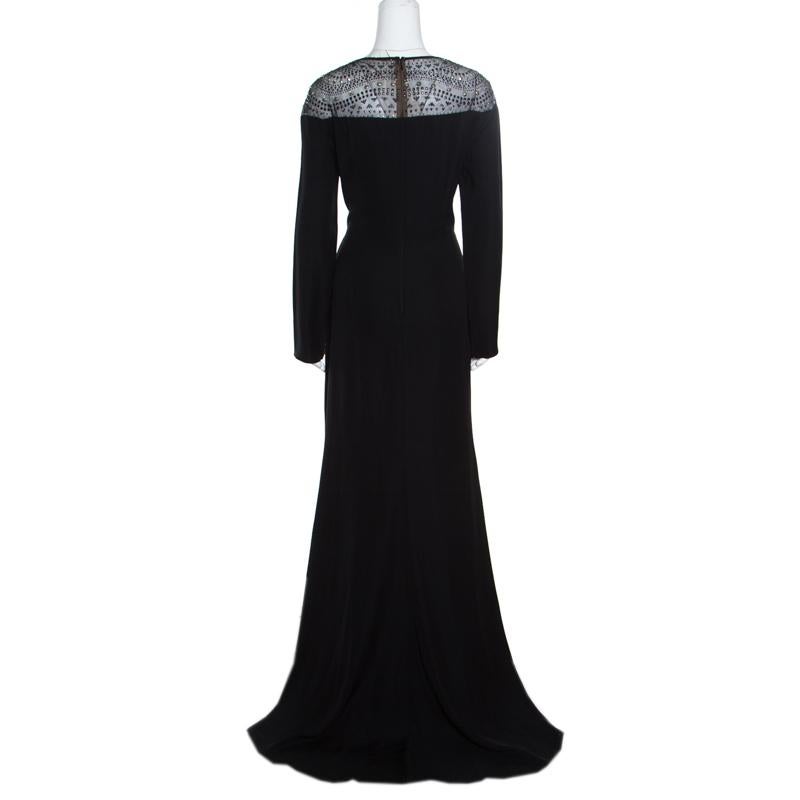 Tadashi Shoji Black Embellished Long Sleeve Slit Detail Katana Gown L In Excellent Condition In Dubai, Al Qouz 2