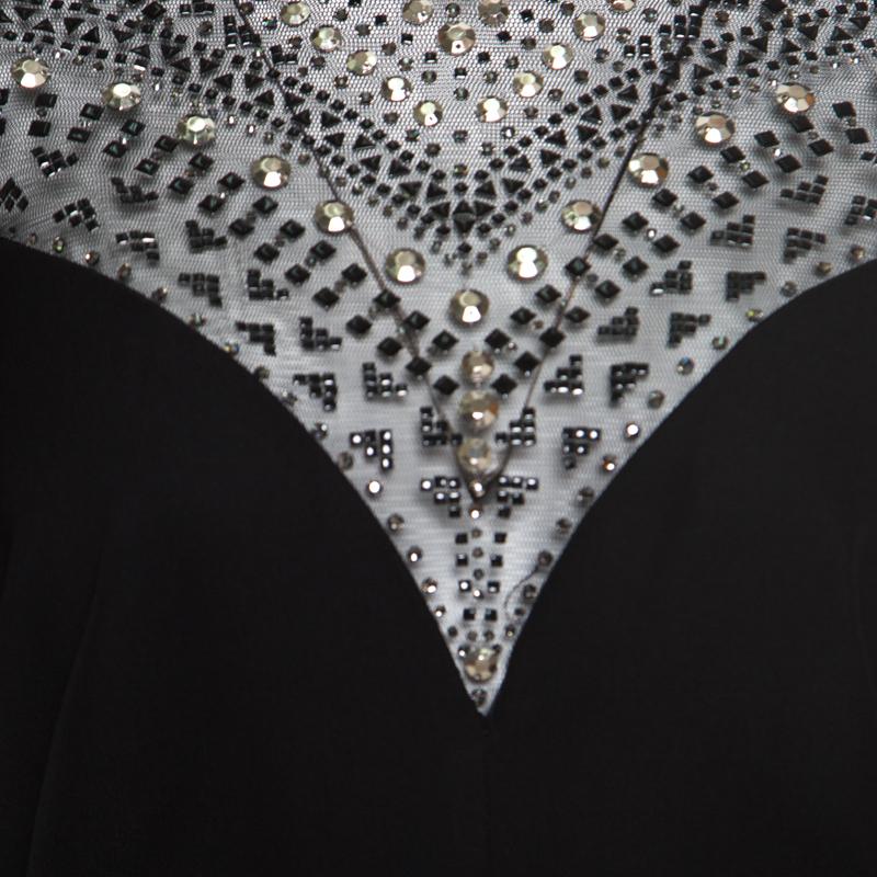 Women's Tadashi Shoji Black Embellished Long Sleeve Slit Detail Katana Gown L