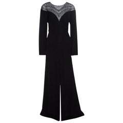 Used Tadashi Shoji Black Embellished Long Sleeve Slit Detail Katana Gown L