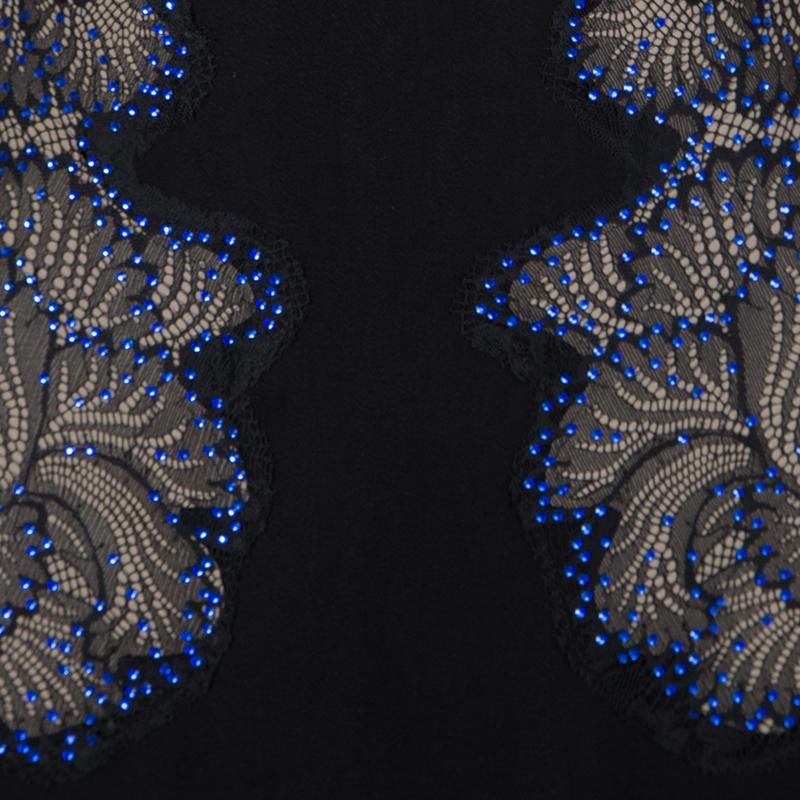 Women's Tadashi Shoji Black Lace Applique Side Panel Detail Embellished Sleeveless Gown 
