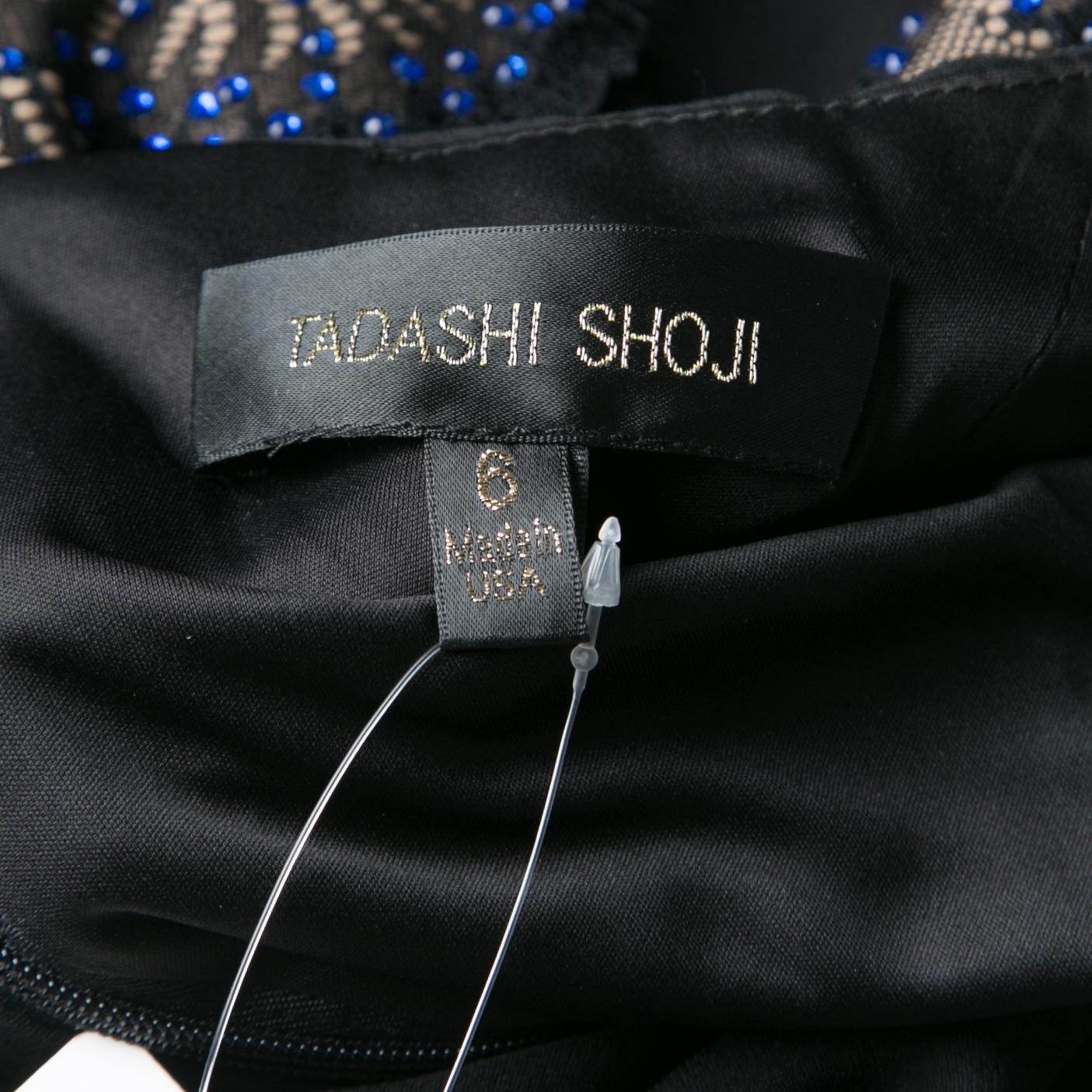 Tadashi Shoji Black Lace Applique Side Panel Detail Embellished Sleeveless Gown  1