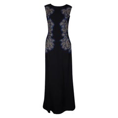 Tadashi Shoji Black Lace Applique Side Panel Detail Embellished Sleeveless Gown