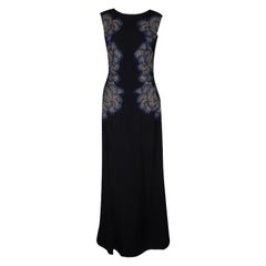 Tadashi Shoji Black Lace Applique Side Panel Detail Embellished Sleeveless Gown 