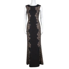 Tadashi Shoji Black Lace Applique Side Panel Detail Sleeveless Gown S