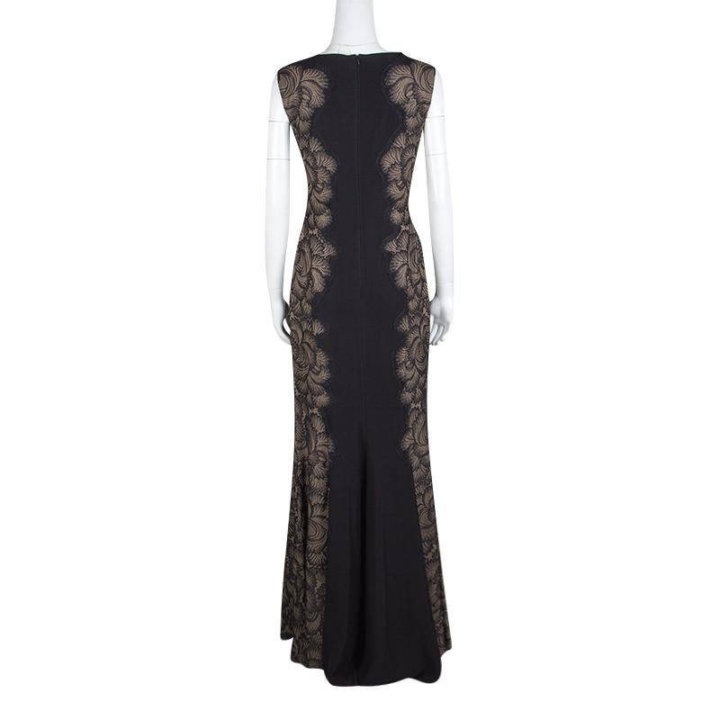 Tadashi Shoji Black Lace Applique Side Panel Detail Sleeveless Gown S In New Condition In Dubai, Al Qouz 2