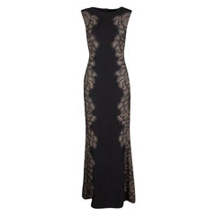 Tadashi Shoji Black Lace Applique Side Panel Detail Sleeveless Gown S