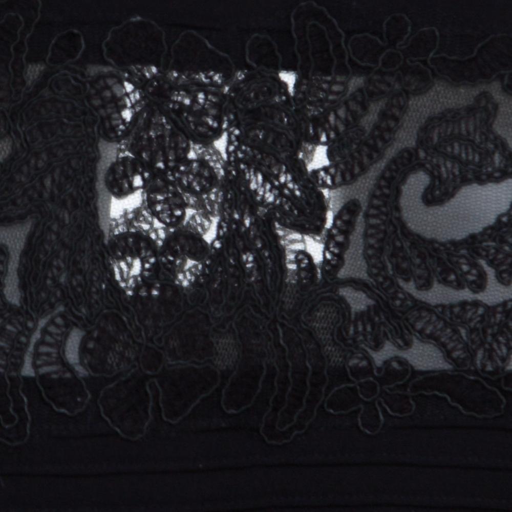 Women's Tadashi Shoji Black Pintuck Detail Floral Lace Insert Barberton Gown XS