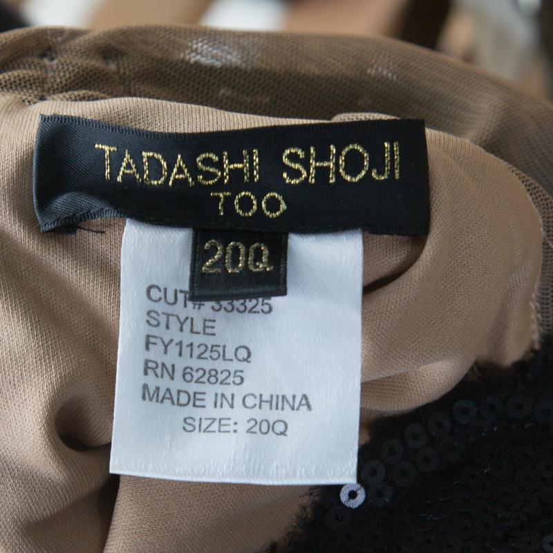 Tadashi Shoji Black Sequin Embellished Cap Sleeve Pegged Evening Gown XXL 1