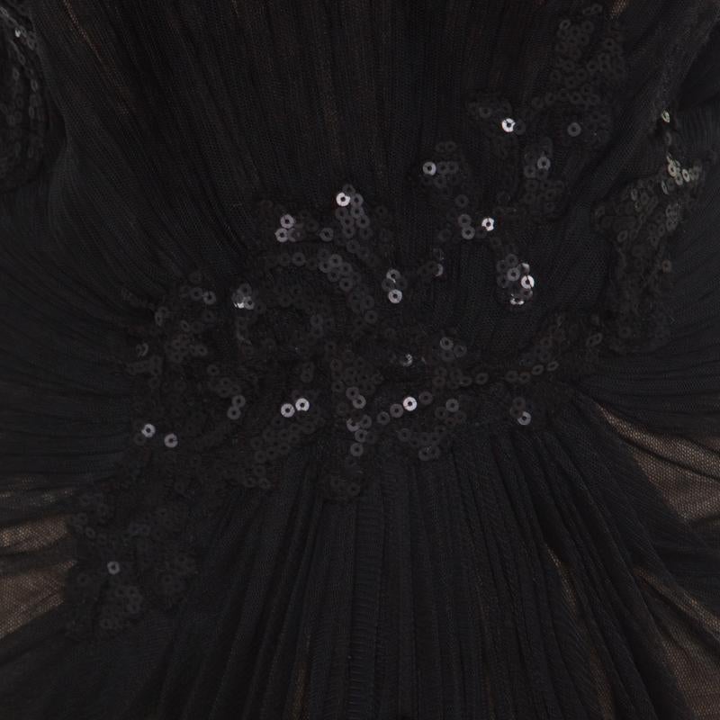Tadashi Shoji Schwarzes mit Pailletten verziertes Abendkleid mit Kapuzenärmeln XXL Damen