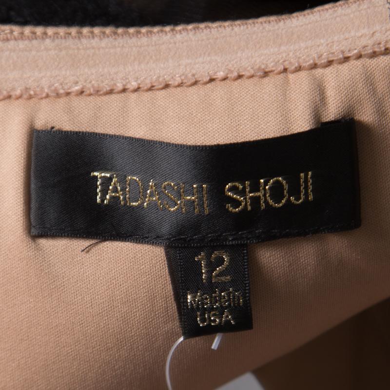 Tadashi Shoji Black Tulle Embroidered Faux Feather Strapless Dress L 2