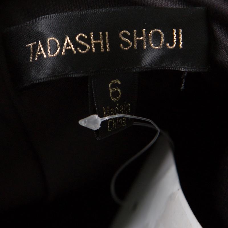 Women's Tadashi Shoji Black Tulle Embroidered Faux Feather Strapless Gown M
