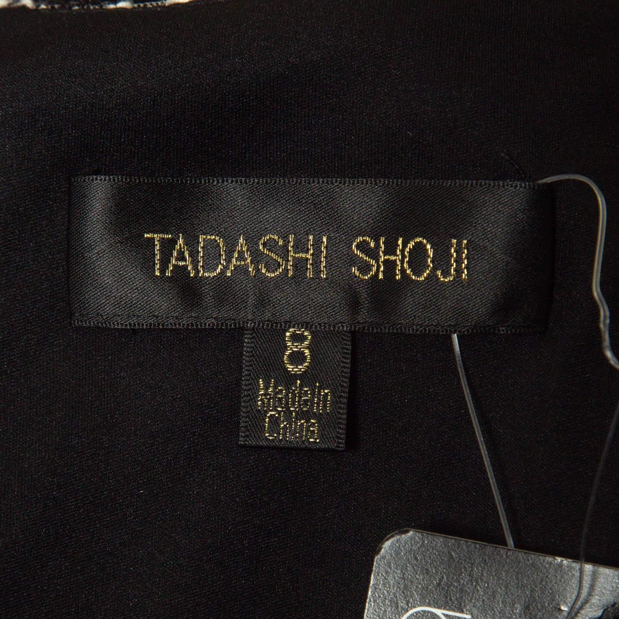 Tadashi Shoji Black/White Floral Lace Bodice Marissa Gown M For Sale 2