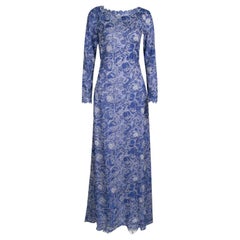 Tadashi Shoji Blue and White Floral Embroidered Long Sleeve Gown S