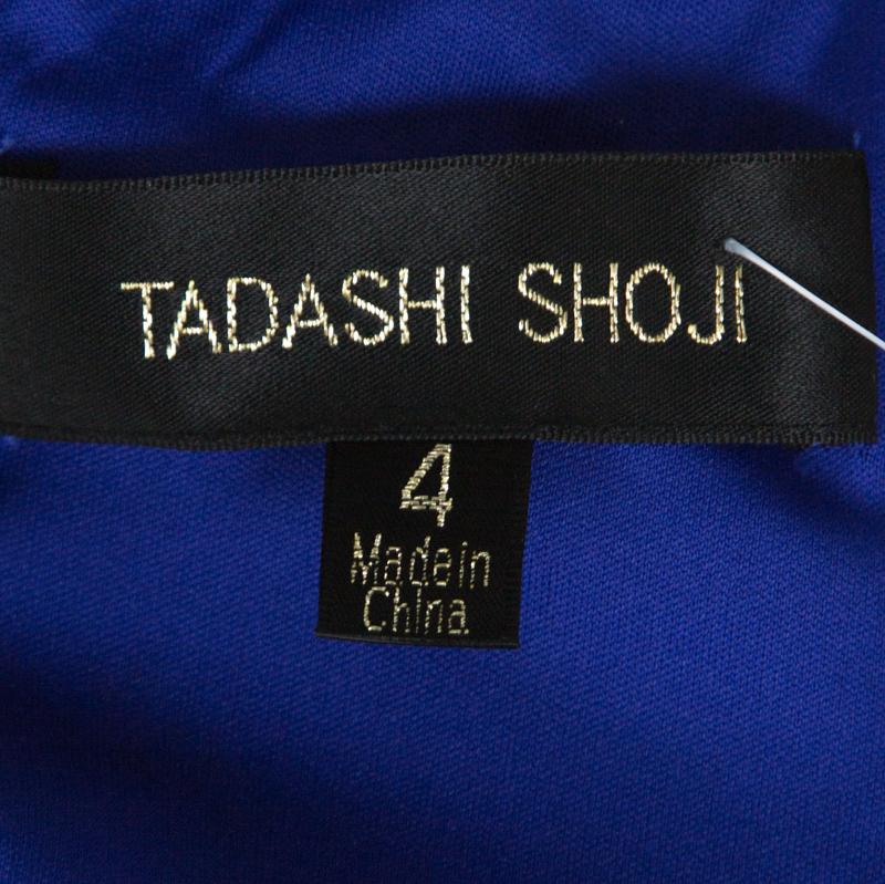 Tadashi Shoji Blaues Matelasse-Kleid mit V-Ausschnitt und bestickter Applique S Damen