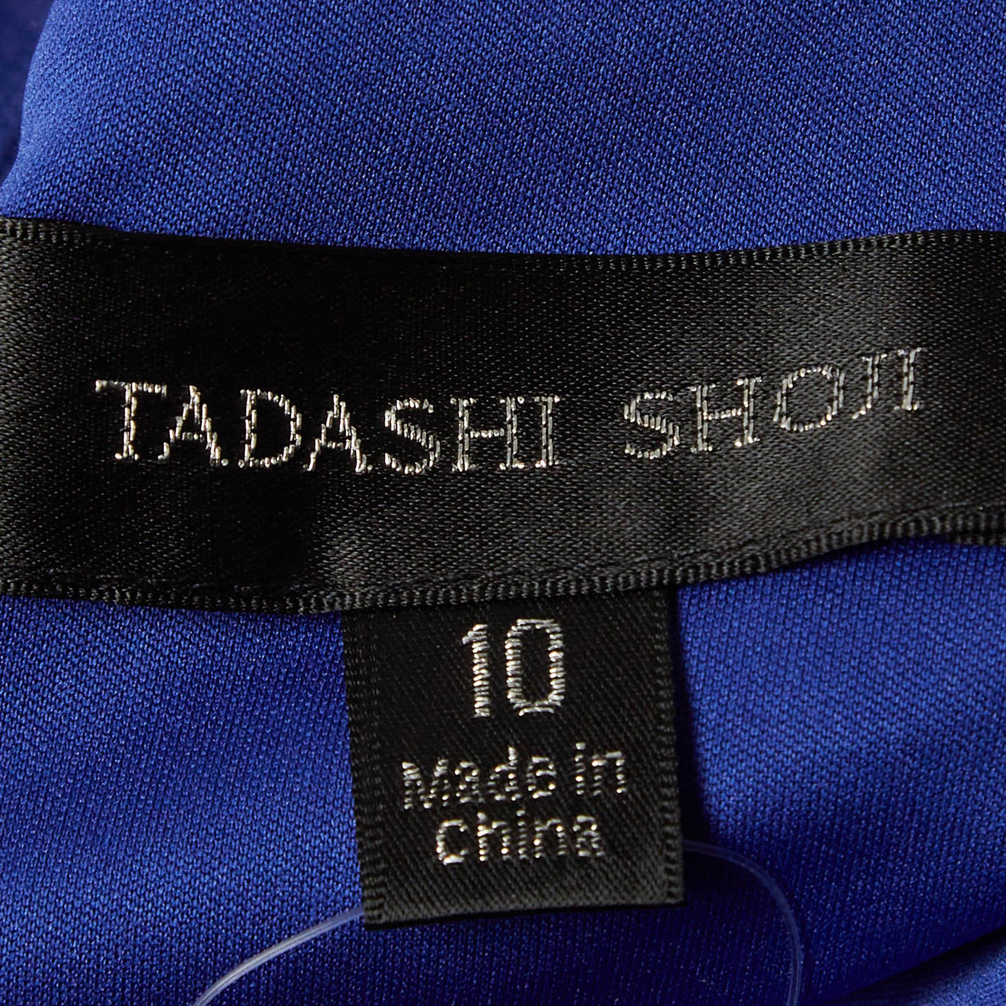 Tadashi Shoji Blaues geblümtes Spitzenkleid L Damen im Angebot