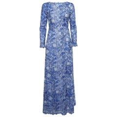 Tadashi Shoji - Robe longue à manches longues en dentelle à motif floral bleu S