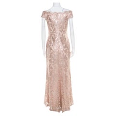 Tadashi Shoji Blush Pink Sequined Off Shoulder Evening Gown S