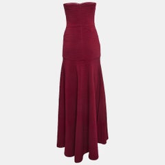Tadashi Shoji Burgundy Sequined Jersey Jovian Strapless Pintuck Gown XS